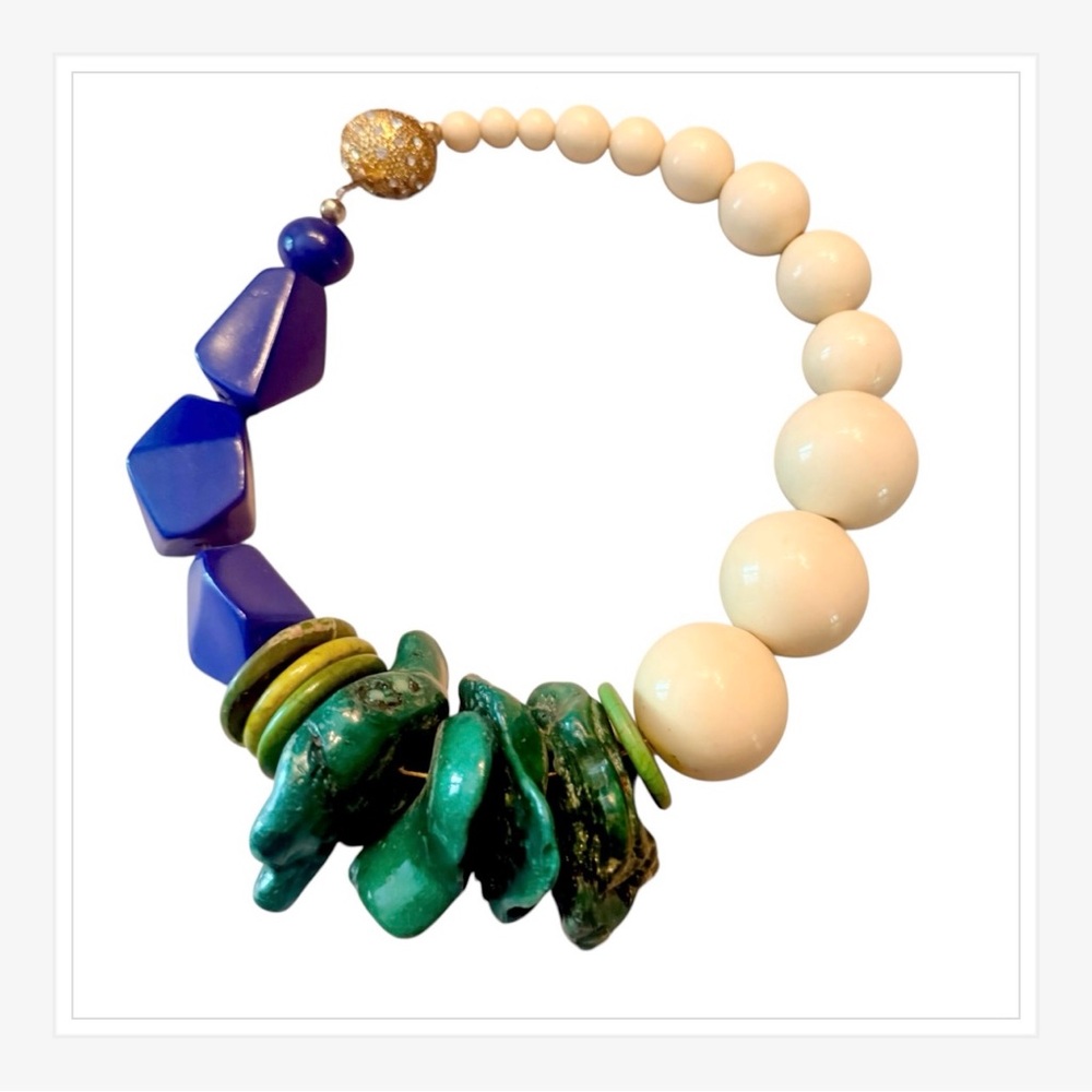 Vintage 1990’s Huge Beaded Runway Necklace in Jewel Tones with Gold, 8”